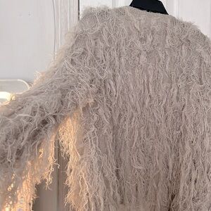Super cute light gray Distressed fur sweater/cardigan with 2 hooks to close